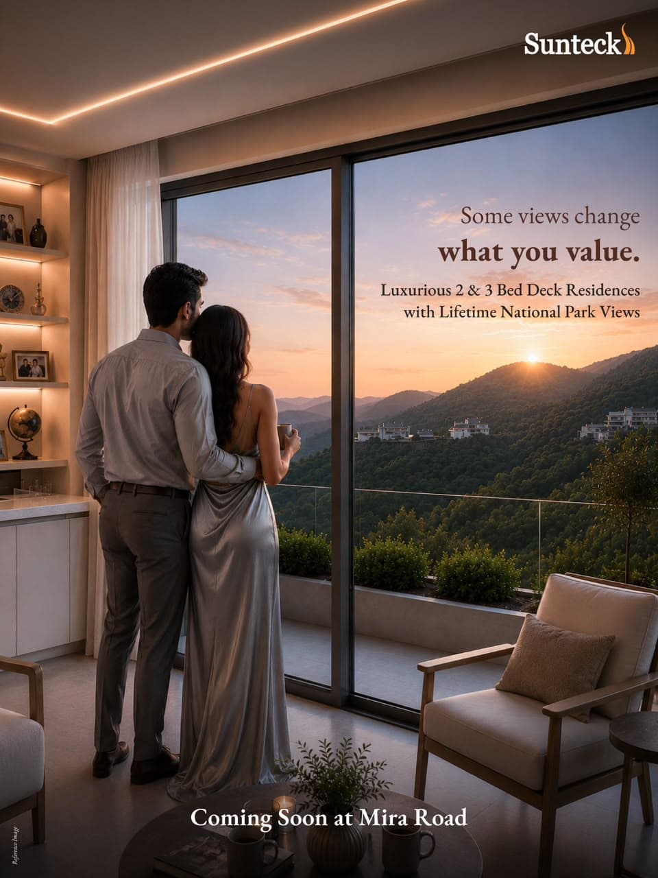 Sunteck Belvedere Luxury Living Room with Private Deck Overlooking Mountain Views